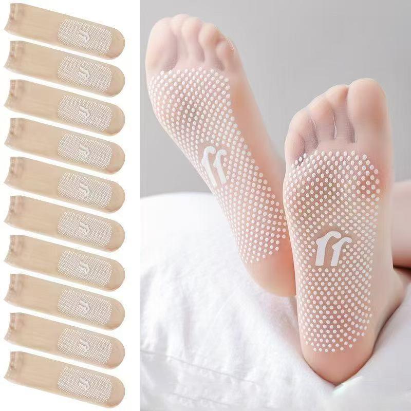 10 Pairs Women Transparent Summer Thin Anti-Slip Socks Set Cool Breathable Ladies Silk Socks