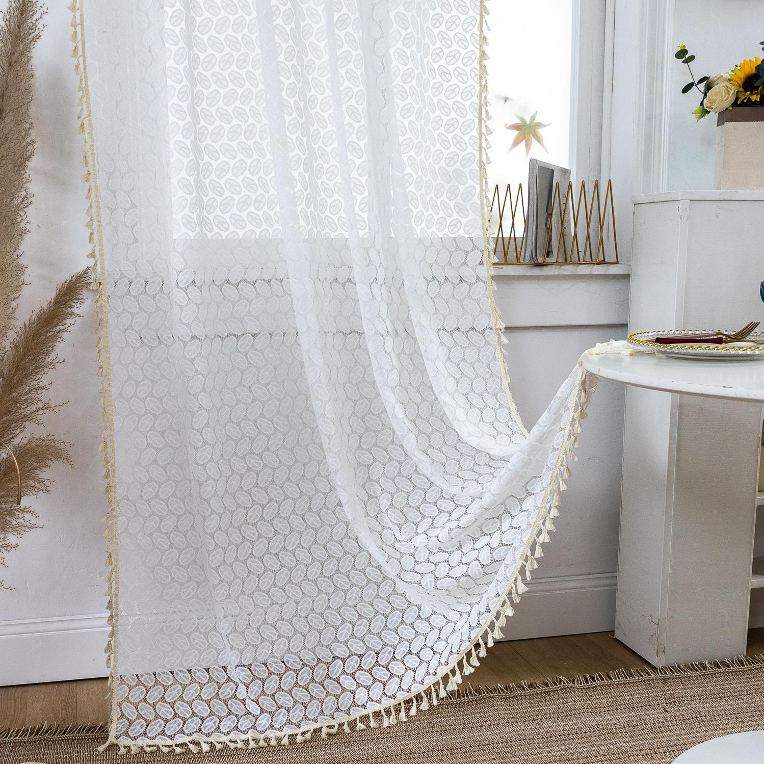 

Готовая штора из утолщенного жаккарда, прозрачная тюлевая штора с бахромой для кухни и столовой Height 120cm * Width 140cm