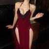 Human Cinnabar Mole Deep V Velvet Erotic Underwear Sexy Pure Desire High Split Cheongsam