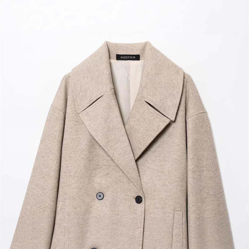 Damen Oversize Zweireihiger Wollmischmantel Langarm Street Style Lockerer Schnitt 2025
