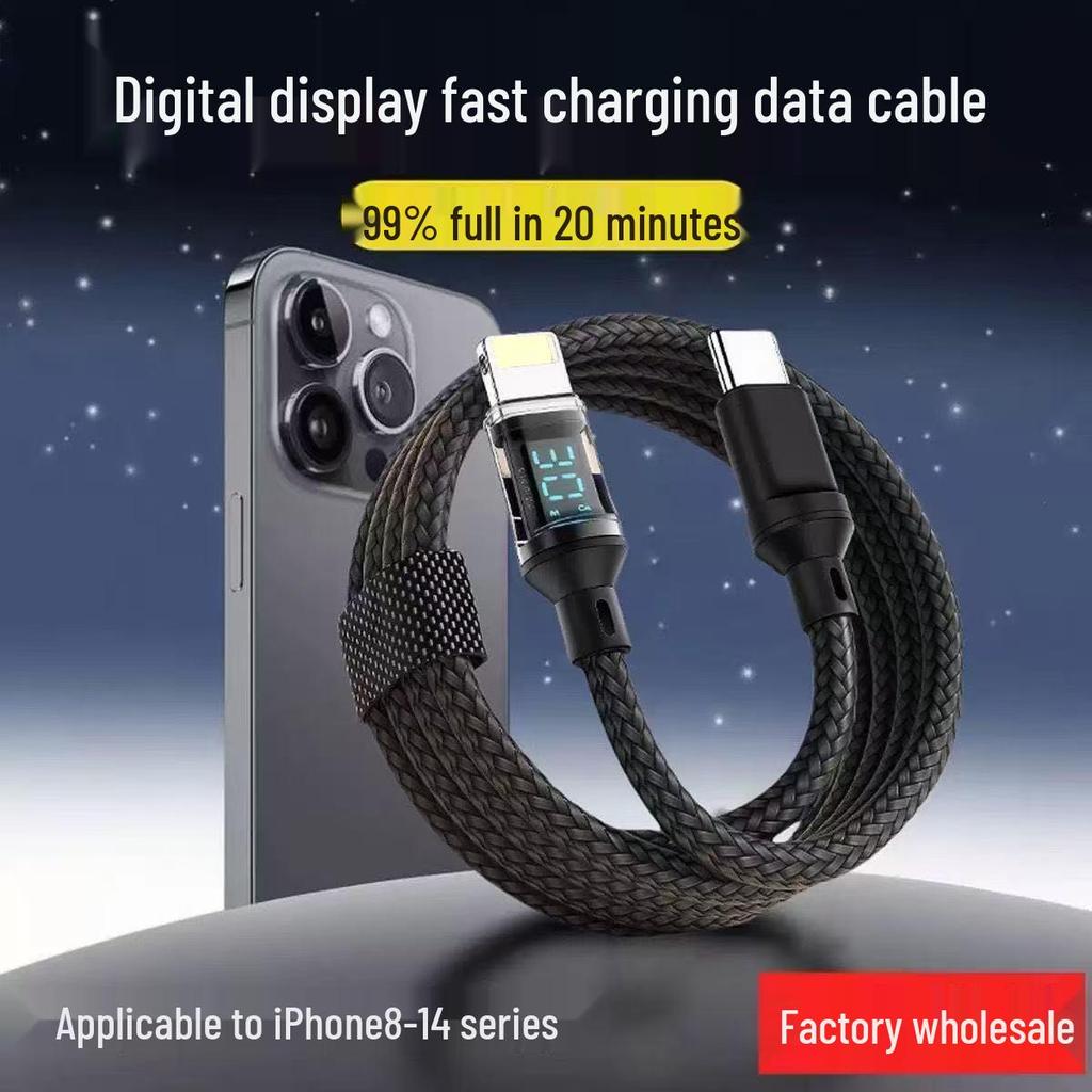 120W Fast Charging Dual Type-C Cable with Intelligent Display for Apple, Huawei, and Laptops