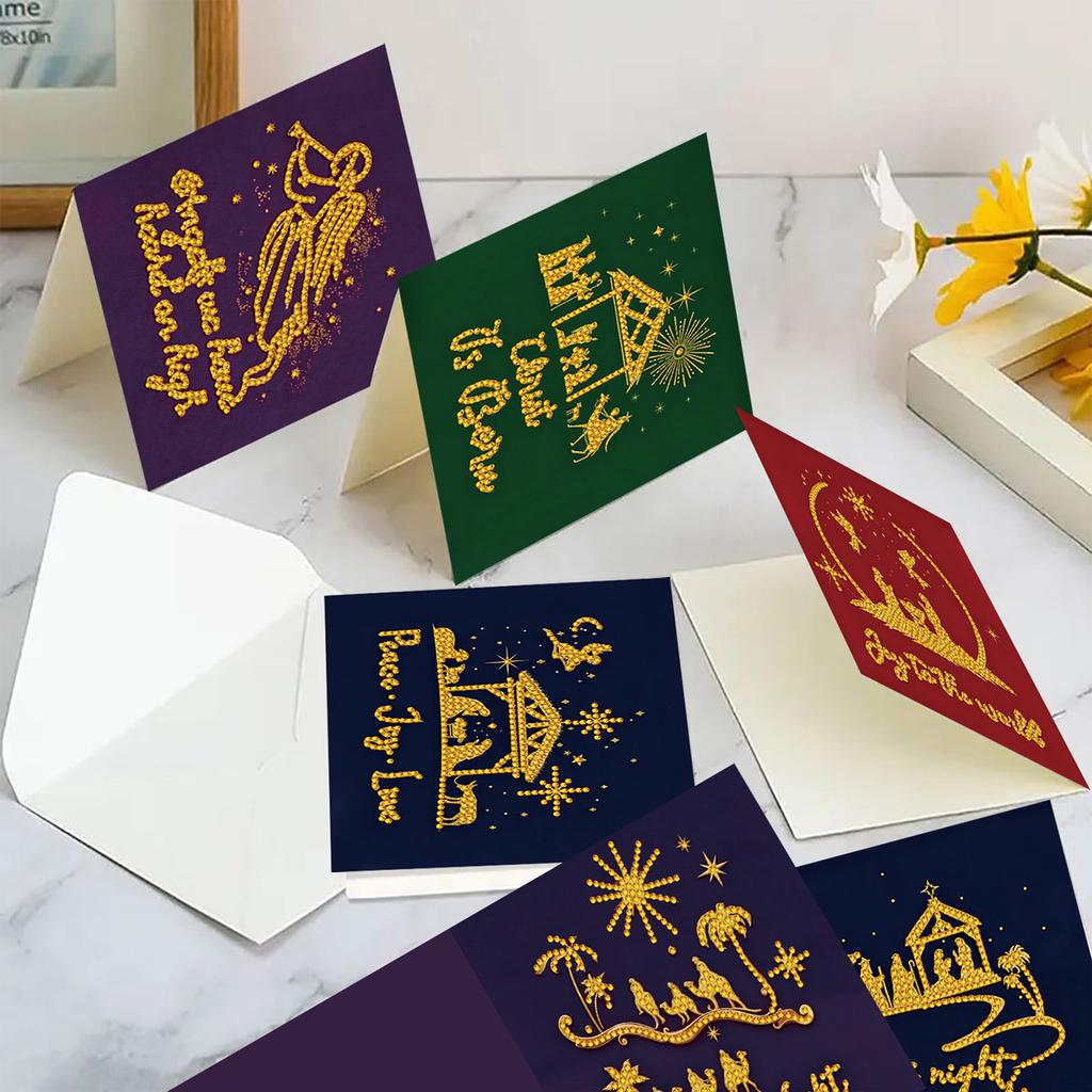 6pcs Xmas Pattern DIY Diamond Painting Greeting Card Set with Envelope Diamond Art Greeting Cards Congratulations Cards & Gifts