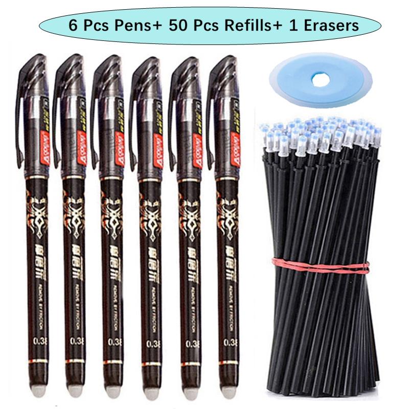 57 bucăți/set pixuri cu gel ștergebile, negru, albastru, tijă de reumplere, pix cu bilă de 0,5 mm, mâner lavabil, rechizite de scris pentru școală, papetărie