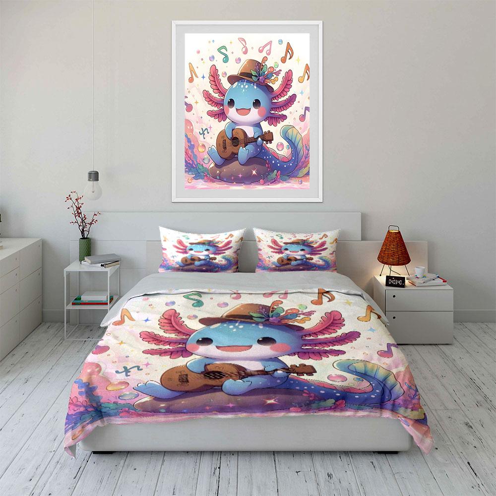 Musical Axolotl Set For Decoration Exquisite Three-Piece Bedding Set Gift For Kids And Adults