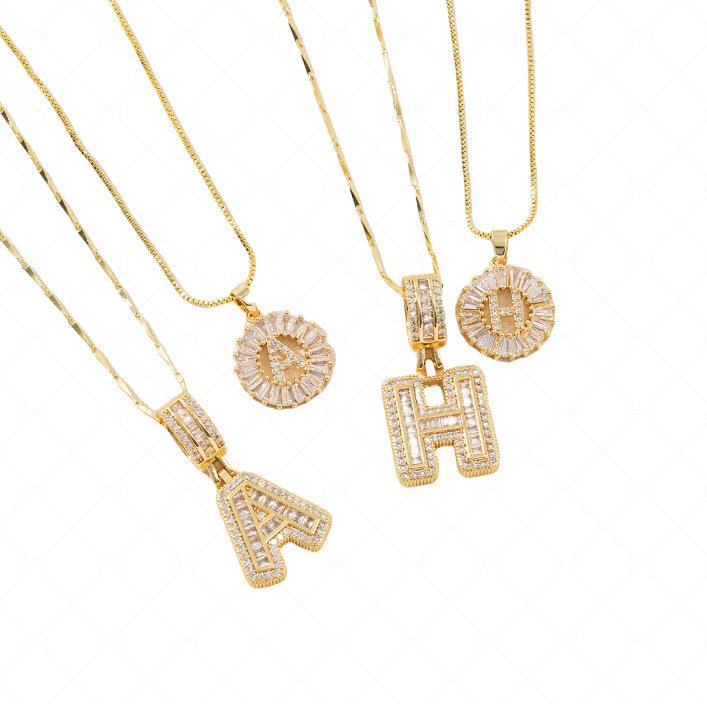 TK Copper Inlaid Zircon Gold-Plated Full Diamond Letter & Flower Necklace Set with Versatile Diamond Pendant