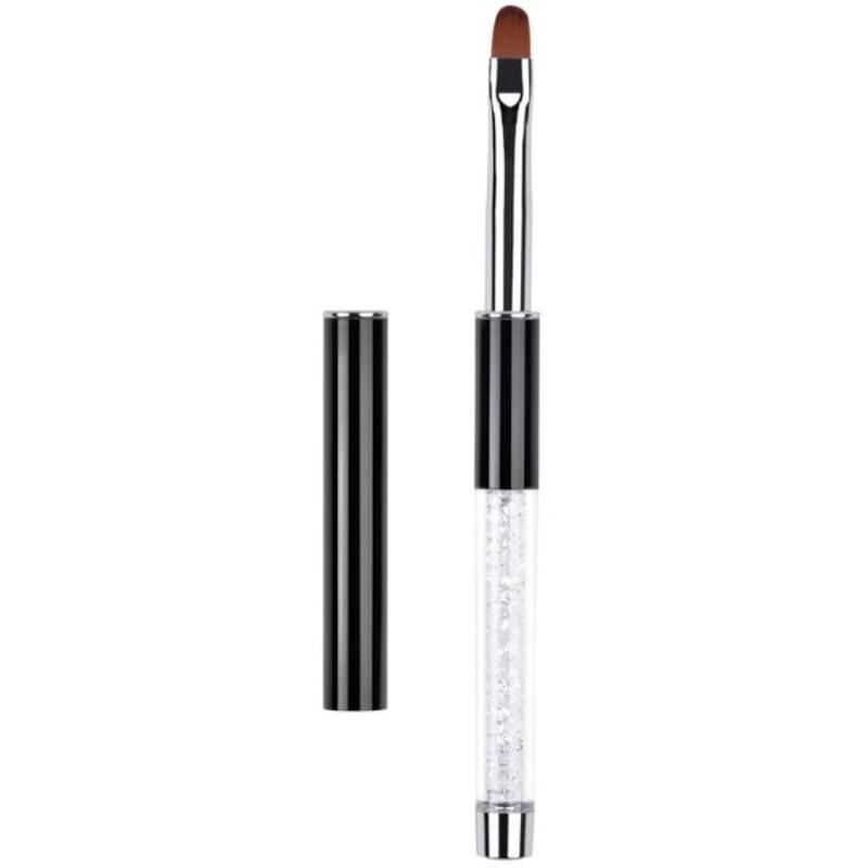Glitter Handle Nail Art Brush With Protective Cap Flat Round Head Gel Painting Pen For Salon Diy Manicure Design Tools