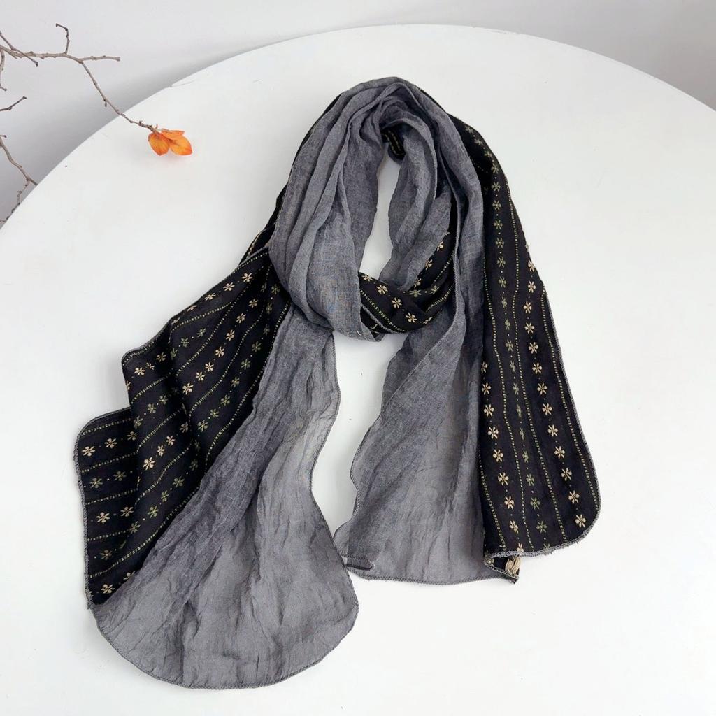Women Vintage Colorblock Scarf Long Soft Warm Autumn Winter Korean Style Small Flower Personalized Scarves For Ladies