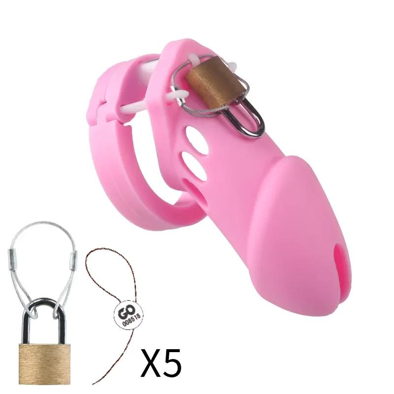 Silicone Chastity Cage Male Cock Lock With 5 Sizes Penis Ring Chastity Belt Sextoys For Men Stretcher BDSM Gay Sex Shop
