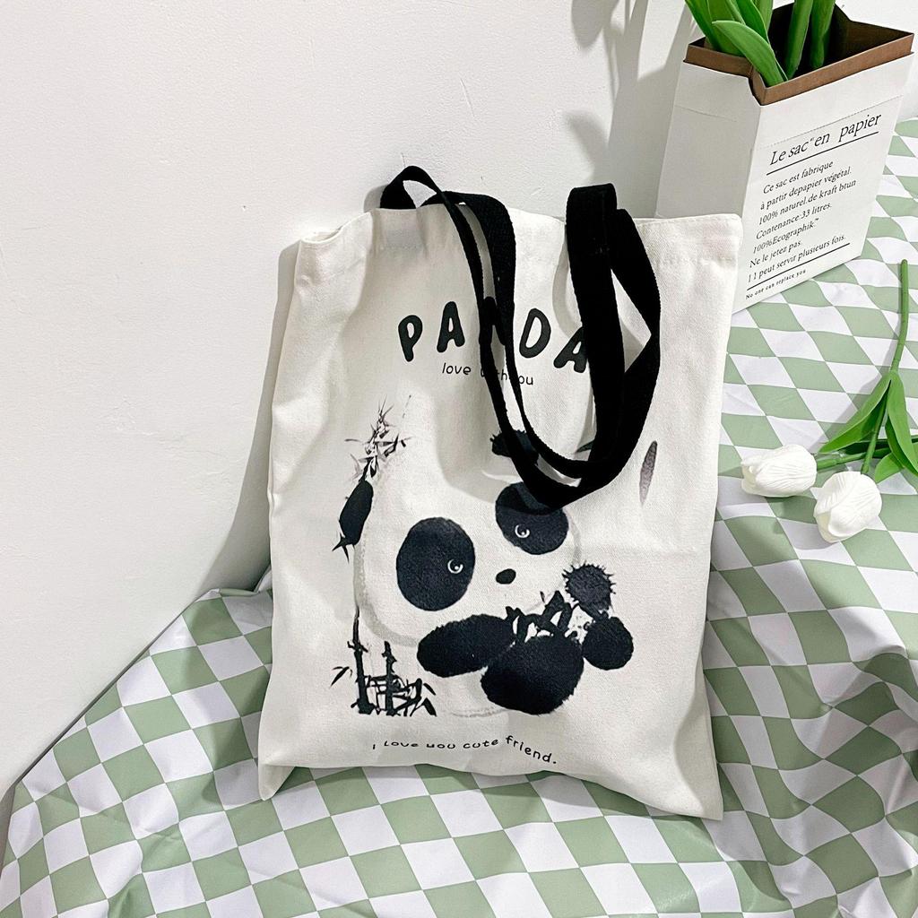 Panda Huahua Canvas Shoulder Bag - Chengdu Souvenir School Book Tote