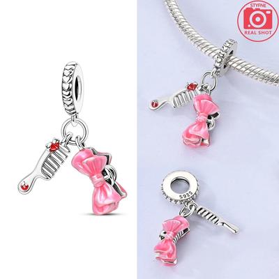 Genuine Charm Copper Plated Pink Bow Hair Clip Comb Pendant Fits Bracelet For Women Women Jewellery Crafting DoItYourself