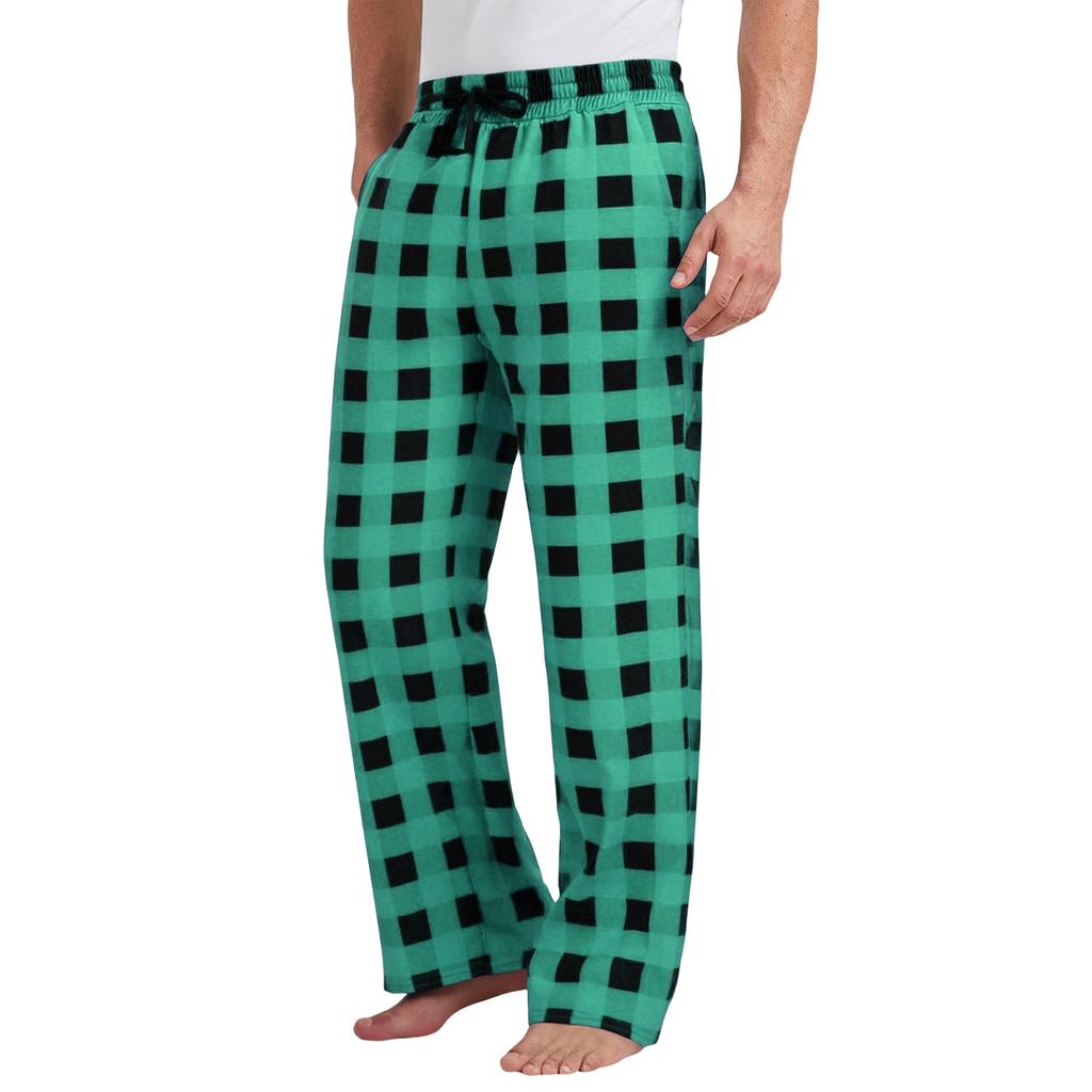 Men's Drawstring Plaid Print Pants - Long Casual Trousers With Belted Pockets