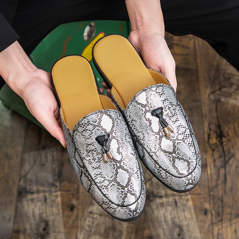 Big Size 38-46 Mules Men Half Shoes For Man Leather Mens Semi-Drag Casual Shoes Backless Loafers Slippers Closed Toe Sandals