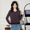 Early Autumn New Striped Cardigan, V-neck Long-sleeved Knitted Sweater Base Coat