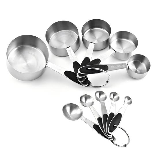 Maatlepels Set met Kleurrijke Antislip Siliconen Handvatten Roestvrij Staal Voedselveilig Nauwkeurige Schaalverdelingen Complete Bak- en Kookbekers Opslag