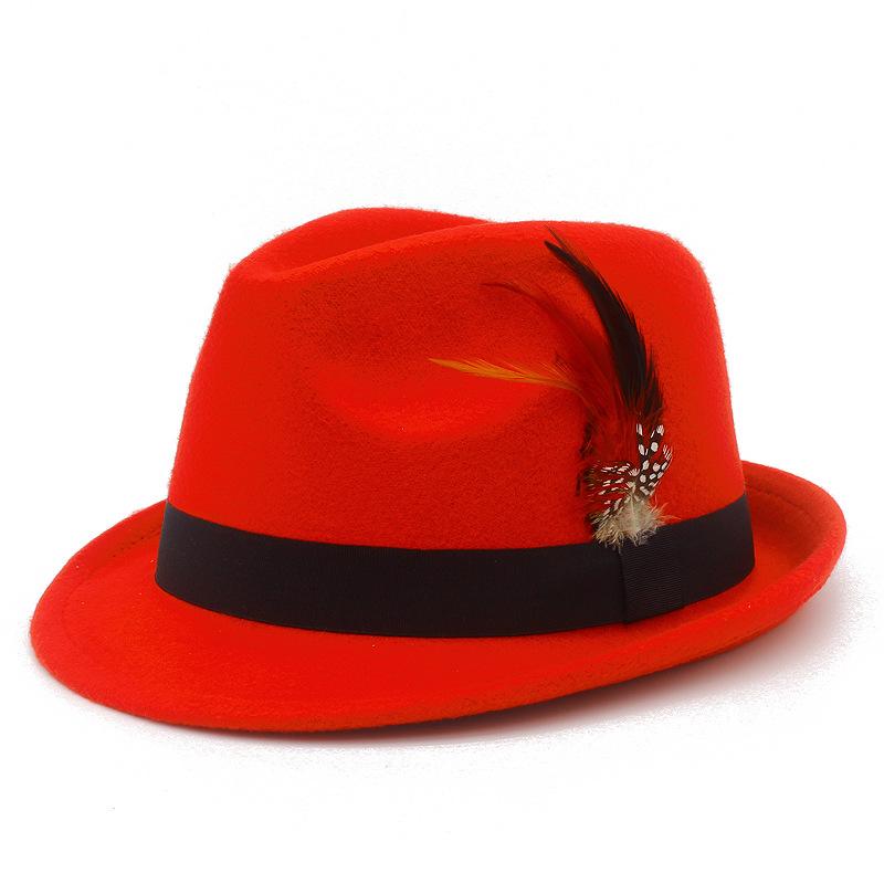 New color feather small top hat men's and women's fashion felt hat all match gentleman hat retro jazz hat
