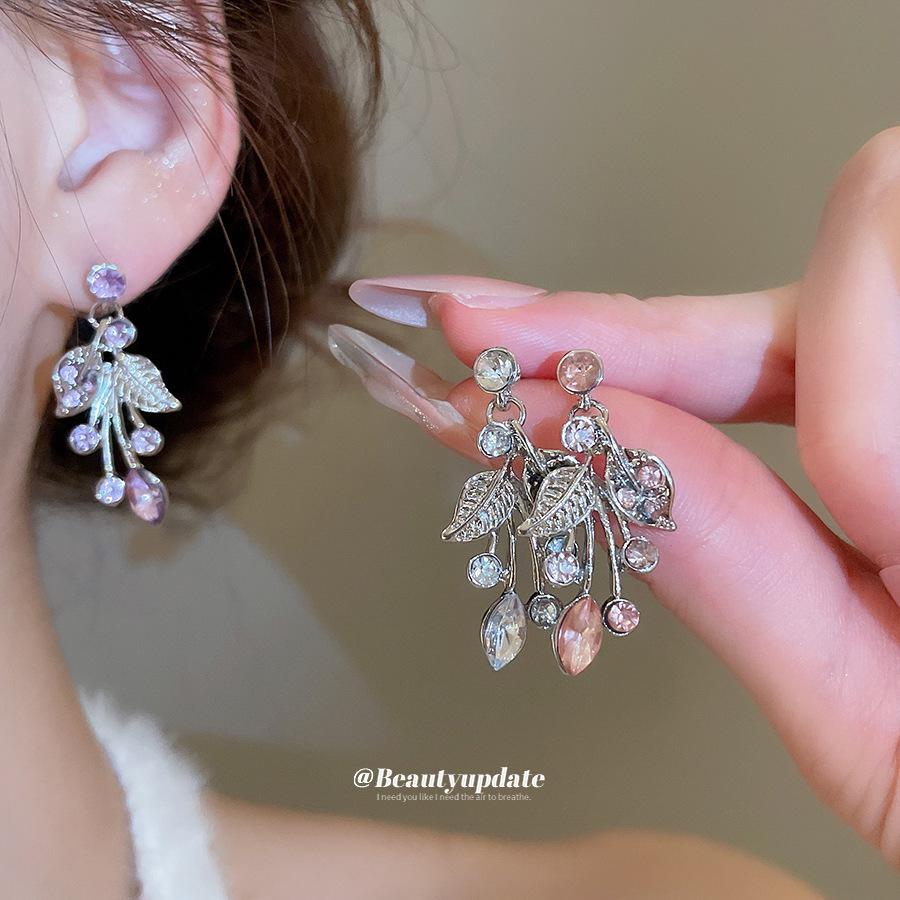 Luxury Rhinestone Leaf Flower Clavicle Necklace & Earring Set for Women