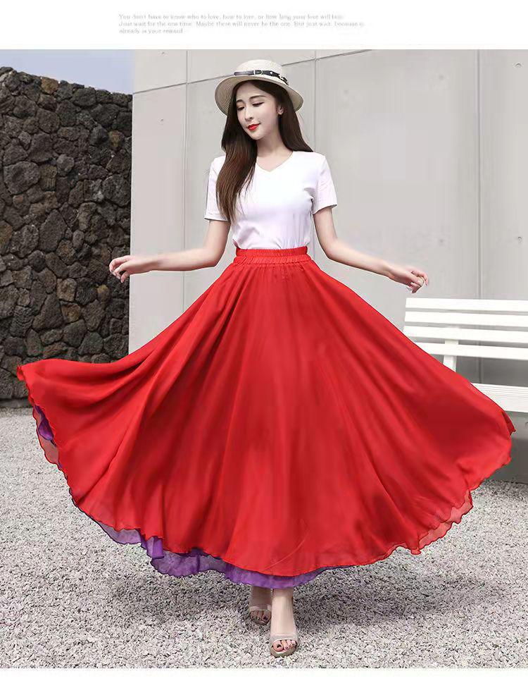 Two-Sided Chiffon Dance Skirt: Performance Long Dress with 540°/720° Swirl, Half-Body, Dual-Color Design