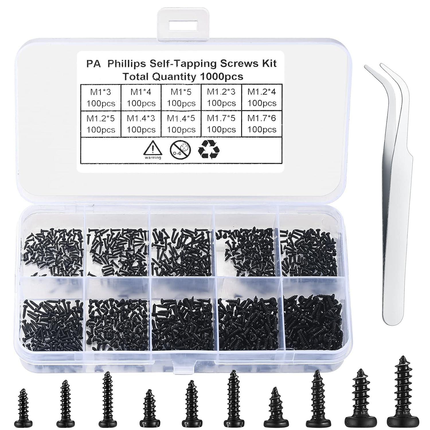 

Набор мелких саморезов с крестообразной полукруглой головкой M1-M1.7PA для электронных часов и очков, 1200 шт. 1000pcs