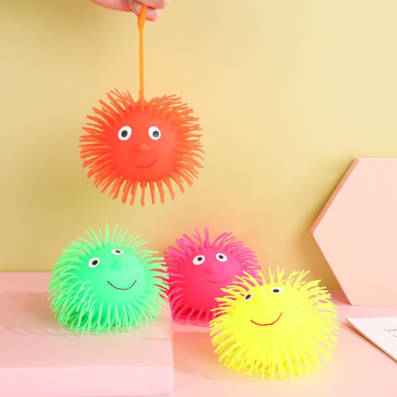 Squishy Quirky Flashing Hedgehogs Squeeze Ball Pinch Funny Cute Glowing Big Eye Furry Ball Sensory Fidget Decompression Kids Toy