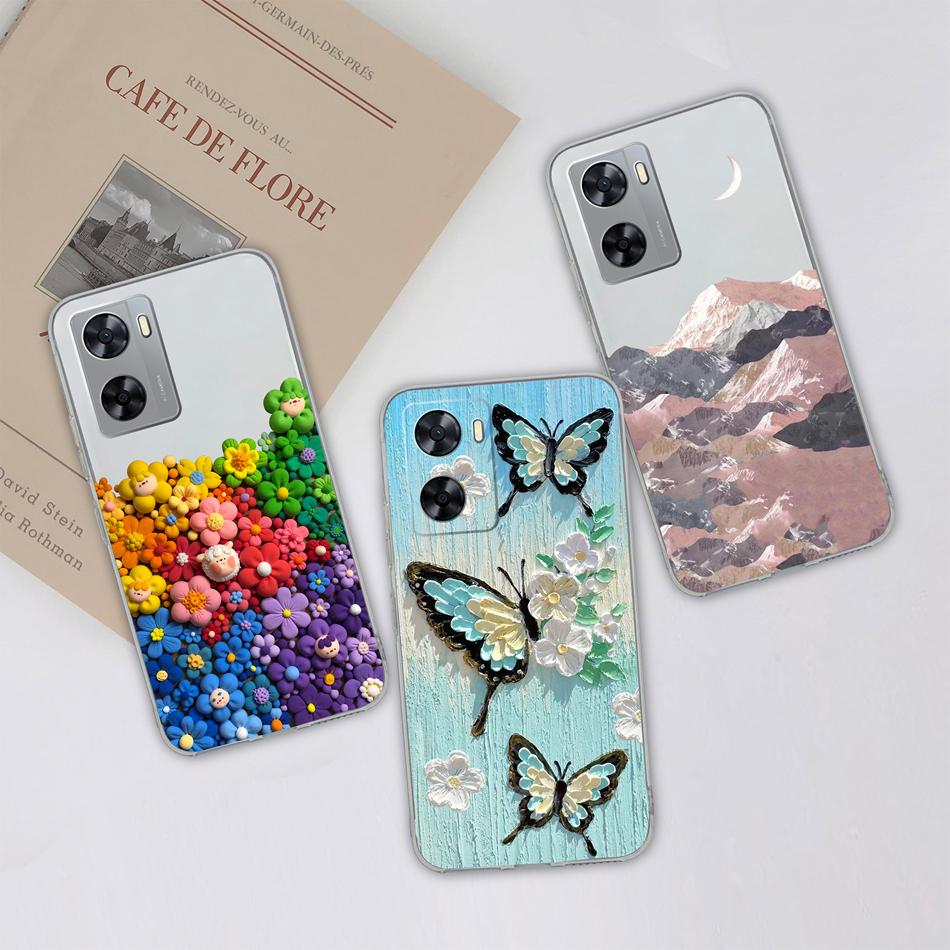 For Oppo A77 A77S Phone Case Colorful Flowers Patterns Back Cover For OppoA77 A77 S 2022 Soft TPU Transparent Silicone Bumper