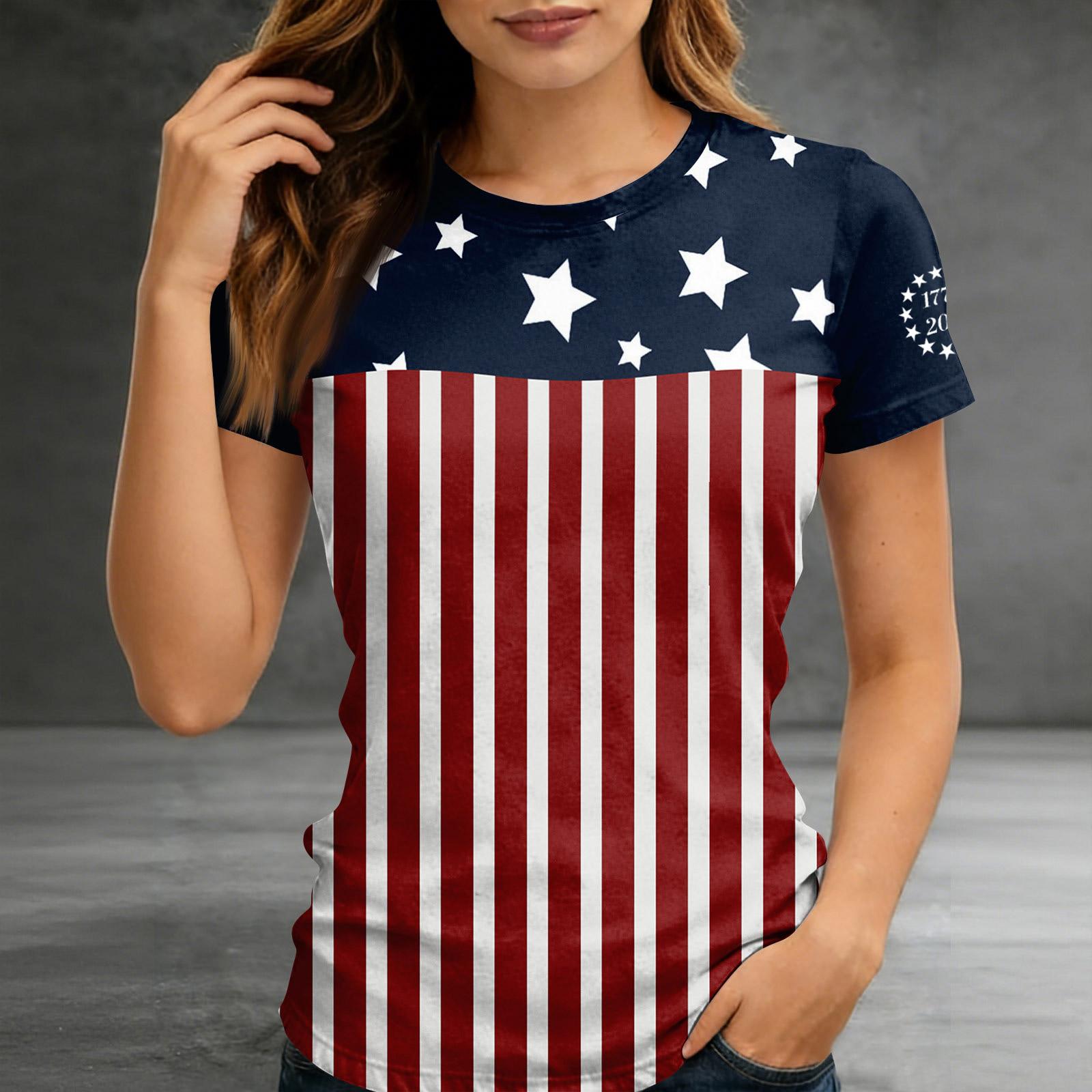 Women s Short-sleeved Top, Casual Slim Fit Women s Round Neck Short-sleeved Printed Shirt XL