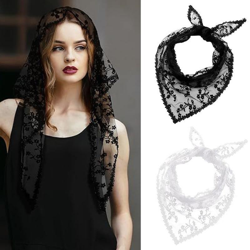 Elegant Lace Triangular Scarf for Women and Girl Breathable Tulle Bandana Comfortable Headwear for Daily and Special Wear