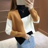 Herbst/Winter Damen Rollkragenpullover Locker Color-Block Dick Pullover Strickware Stretch Langärmlig Schlitz Strickoberteil Jumper Oberbekleidung