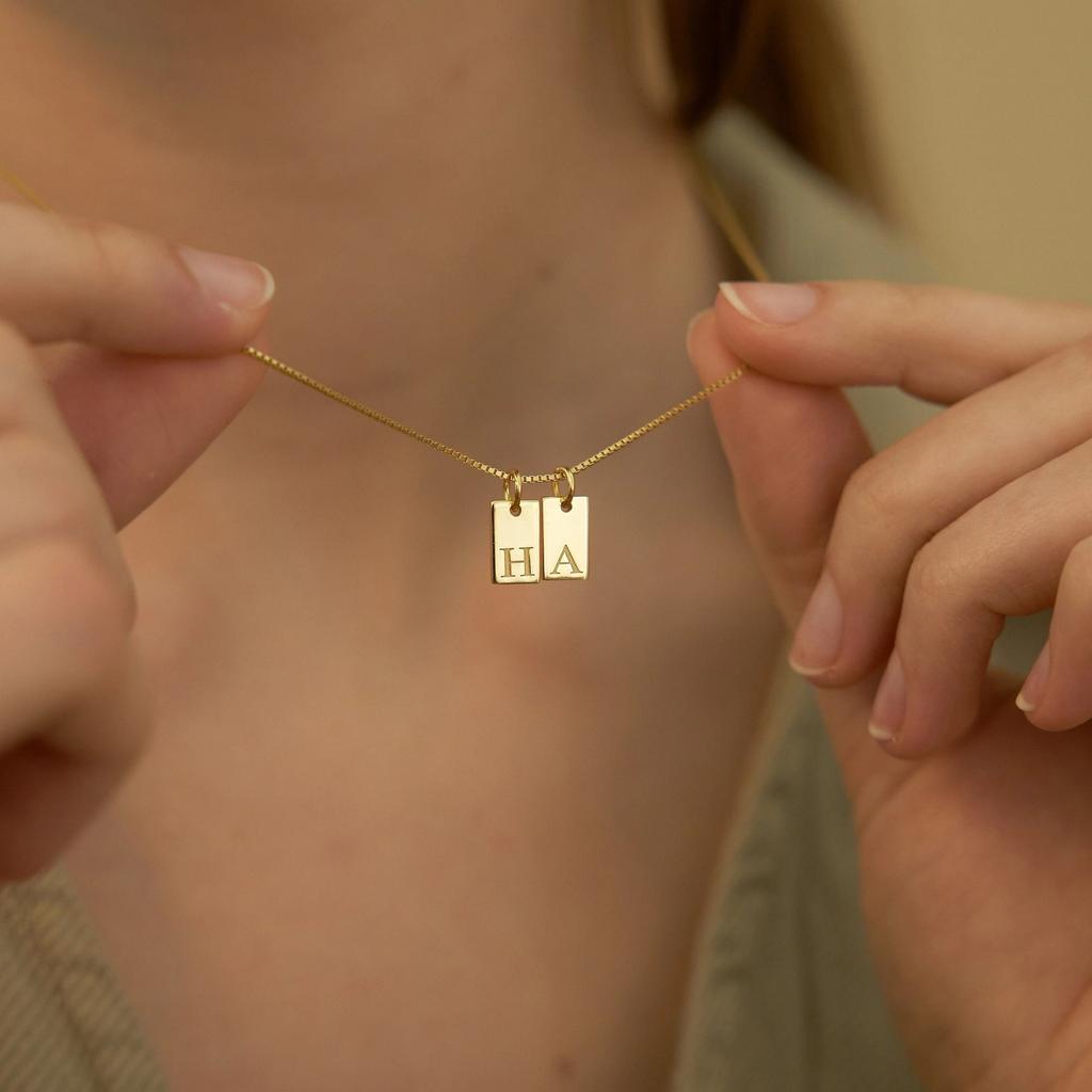 18K Gold Plated Initial Letter Square Pendant Necklace for Women Trendy Stainless Steel Box Chain Necklace Waterproof Jewelry