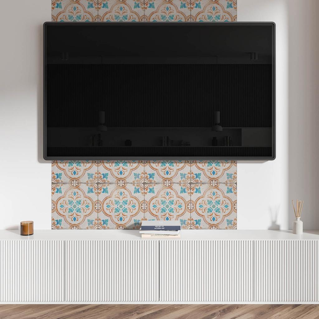 Self-adhesive vinyl panel with a pattern for the living room 120x60 cm. Decorative motif with flowers.