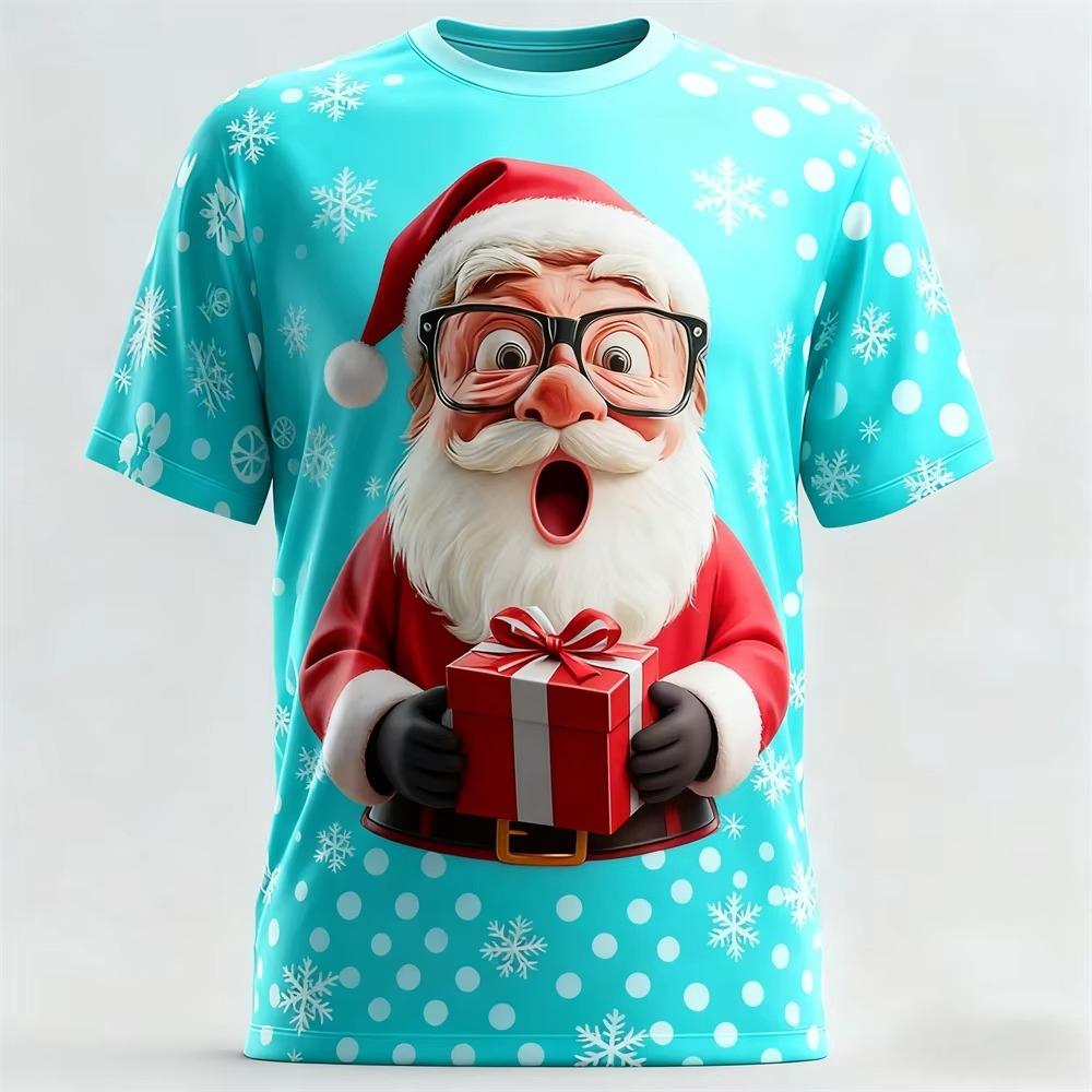 Sommer Herren Santa 3D-Druck Rundhals-T-Shirt