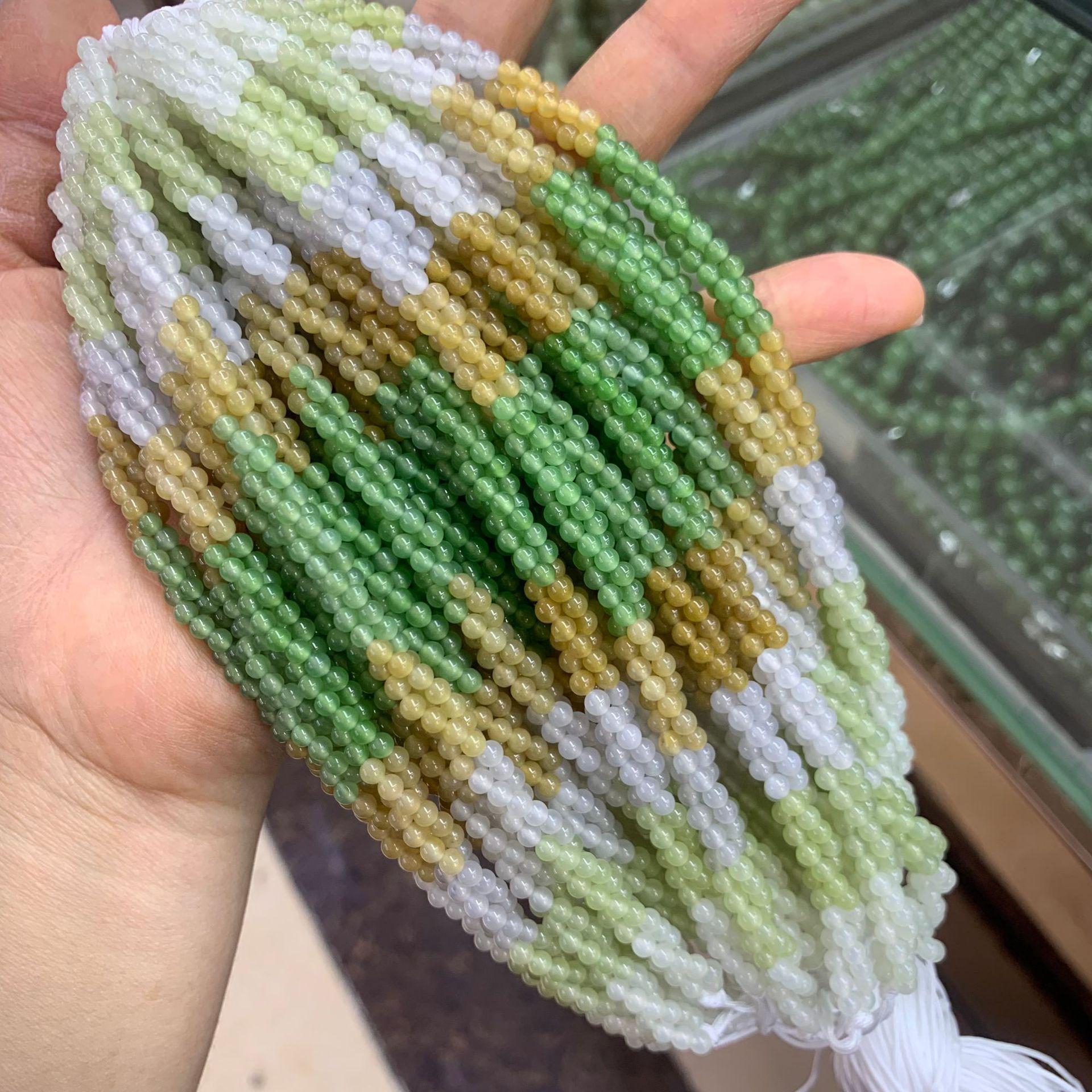 Hetian Jade Gradient Beaded Woven Bracelet - Smoky Purple, White Jade, and Jadeite.