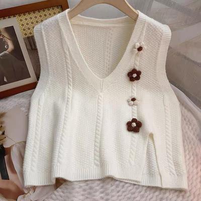 Strickweste für Damen, Herbst, japanische lockere Passform, V-Ausschnitt, ärmelloses Oberteil, Lazy Style, dünne Pulloverweste