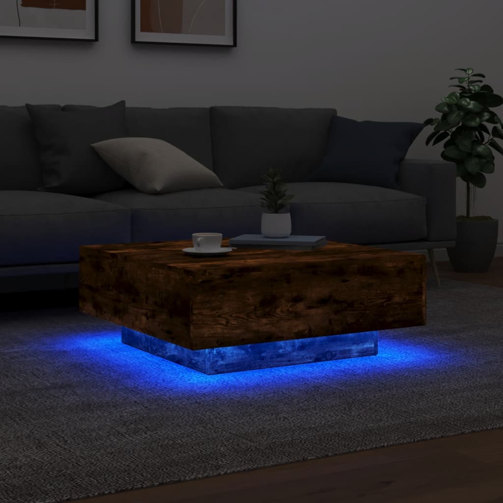 LED Coffee Table In Smoked Oak 80 X 80 X 31 Cm