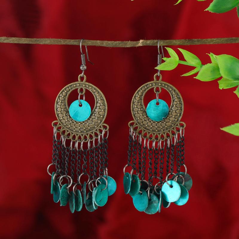 Wind bohemian shell earrings retro ethnic style long fringed earrings seaside vacation style earrings women
