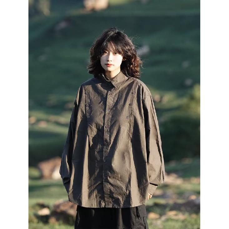 Shirt Men's Long-Sleeved Cotton Oversize Loose Niche Design Breasted Top Trendy Casual Shirt Men