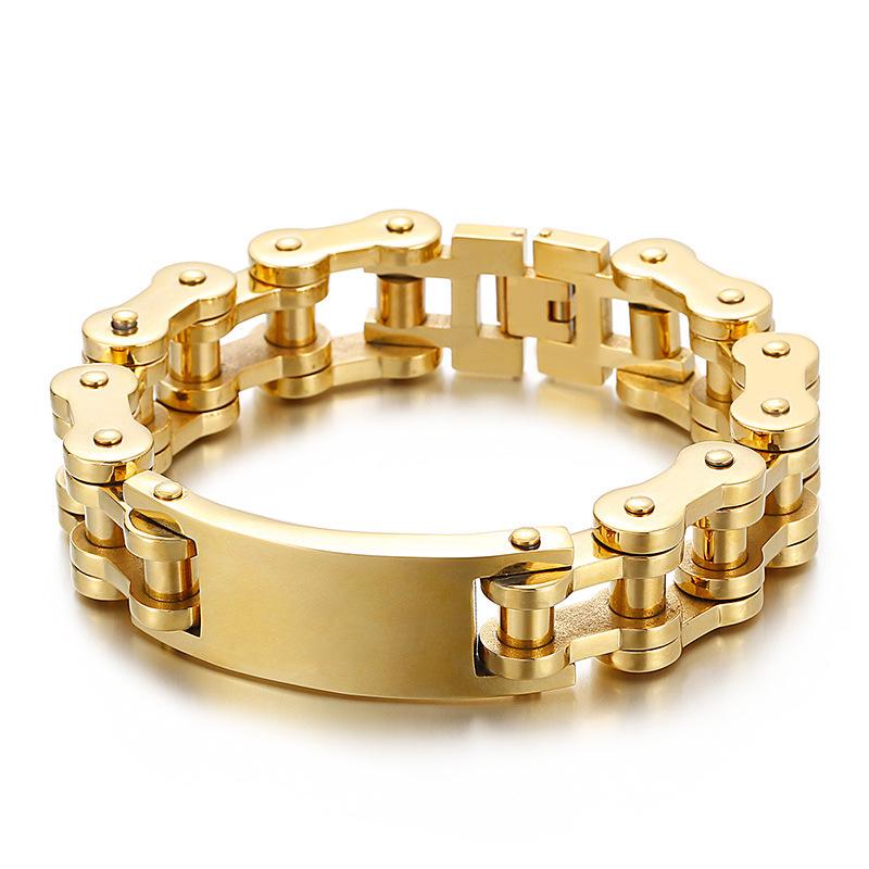 Engravable Gold Men's Stainless Steel Bracelet - European & American Minimalist Hip-Hop Style