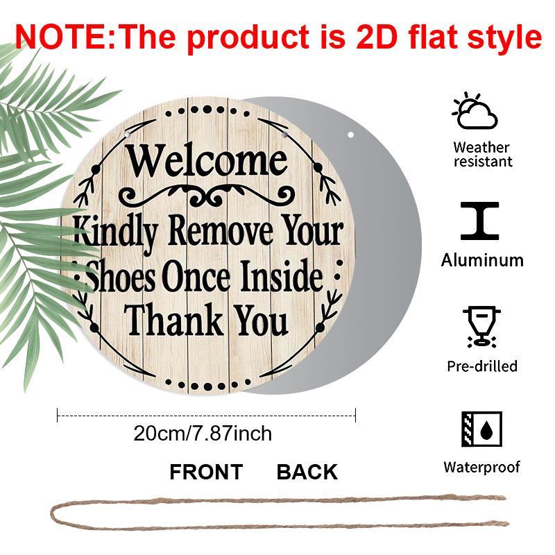 

2D Flat 1pc, 8x8 in, Welcome Please Remove Shoes Sign - Rustic Farmhouse Decor with Kindly Remove Shoes Once Inside, Circular Entryway for Home 1pc