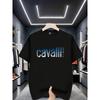 European Sizes Men'S Stylish Short-Sleeve Round-Neck Sports T-Shirt with a Comfortable And Versatile Blue 'Cavalli' Print, Perfect for Summer
