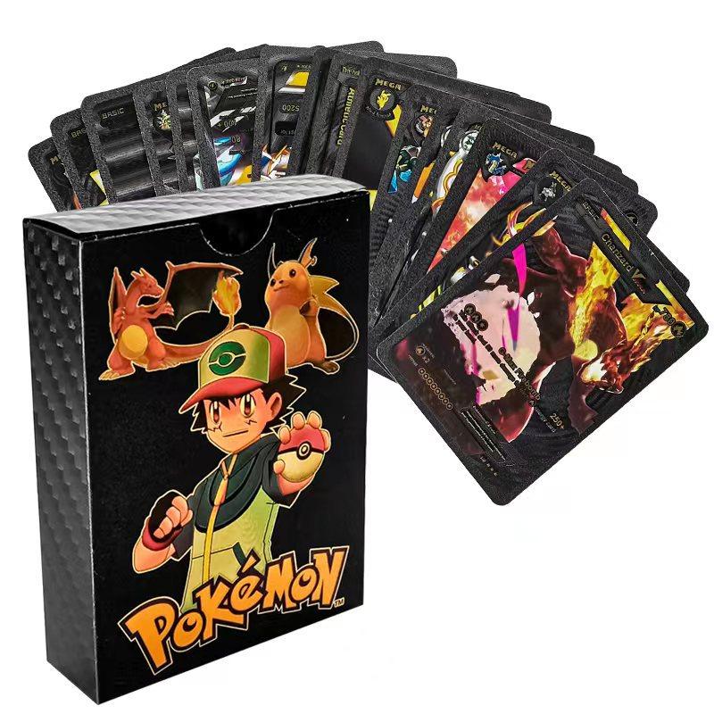 Karty se zlatou fólií 55 ks Sběratelské karty TCG Anime Merch Dárky Lesklý zlatý povrch Anglická verze černá