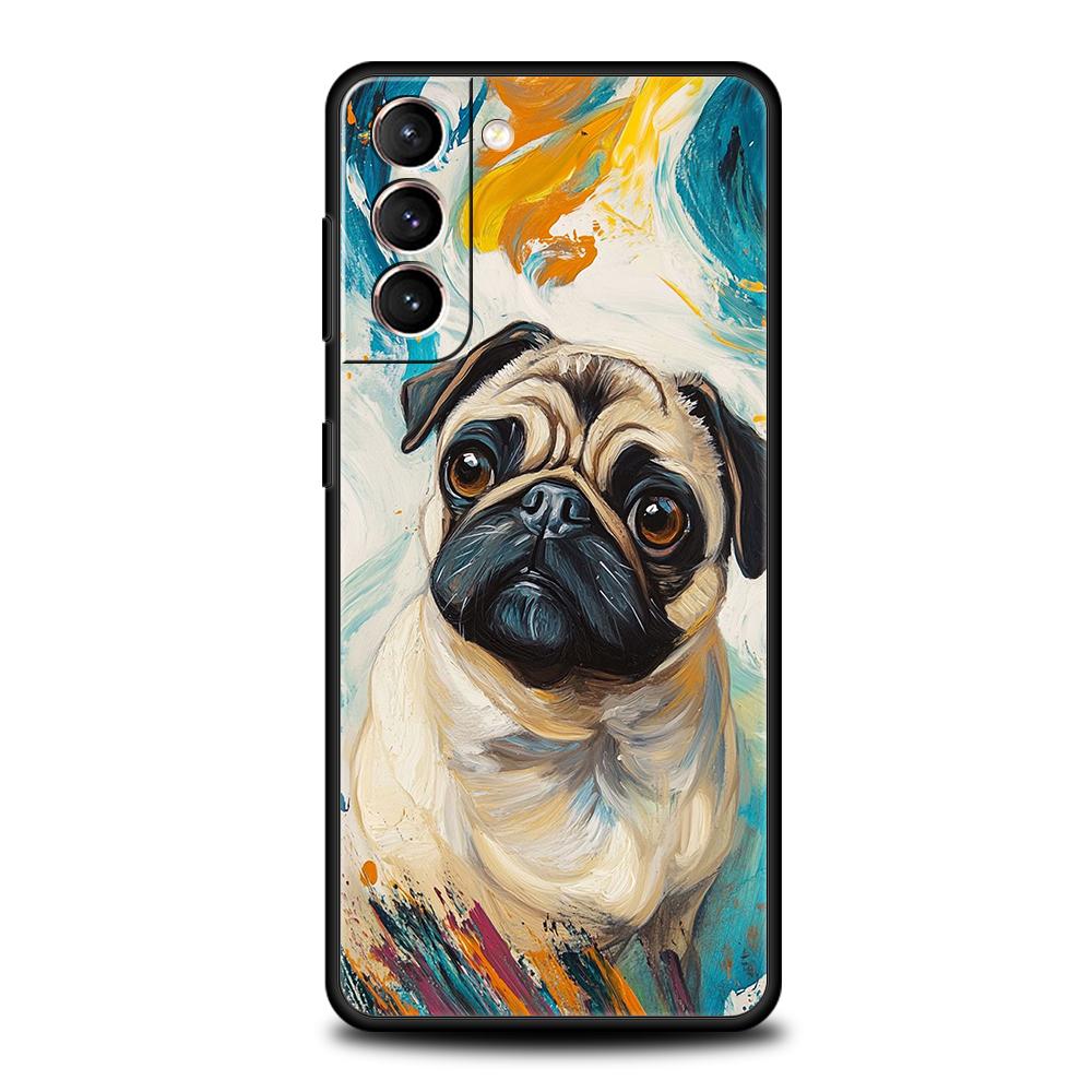 Animal Black Pug close up Phone Case For Samsung Galaxy S25 Edge S24 S23 S22 Ultra S20 S21 FE 5G S10 S9 Plus S10E Soft Cover Samsung S20Ultra