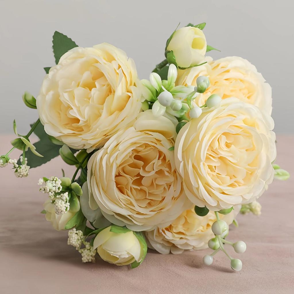 Rose Pink Bouquet Peony Artificial Flowers for Bride Wedding Home Decoration Faxu Flowers