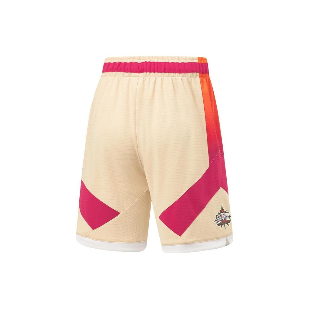 Li-Ning Sports Basketball Series Print Striped Mid-Waist Drawstring Straight Shorts Men Bottoms Milk-Tea-Yellow AAPT559-2