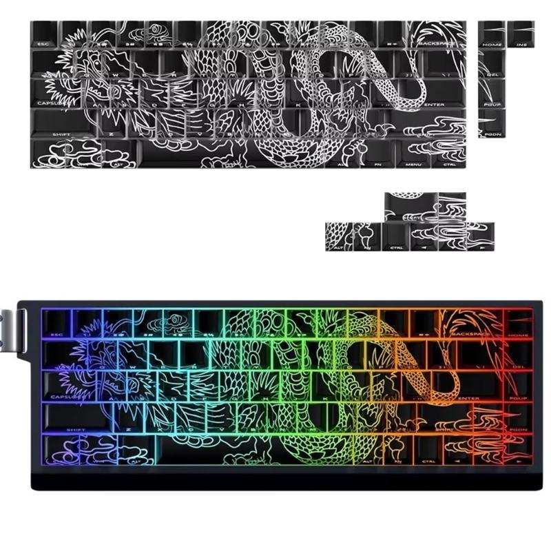 Keycaps traslucidi con stampa laterale a 74 tasti, profilo originale, tema Drago Cinese, Keycap retroilluminato per tastiere meccaniche