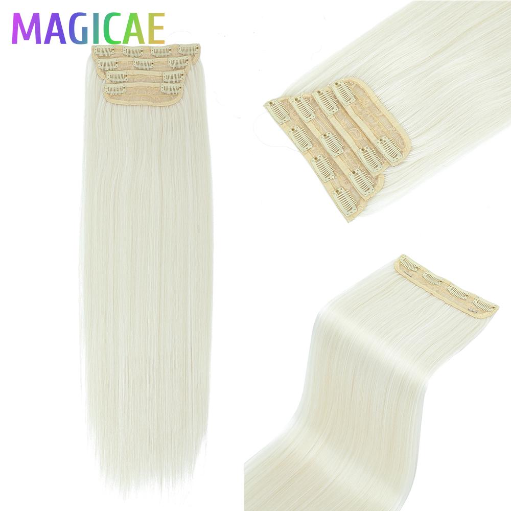 26Inch 4Clips In 200Gram Silky Straight Ombre Brown 12# Colored Highligh Blond P27/613 High Temperature Synthetic Hair Extension
