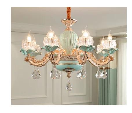 Chandelier Luxury Crystal Blue Ceramic For Living Room Ceiling Lamp Villa Bedroom Dining Room Indoor Home Decor Lighting Fixture