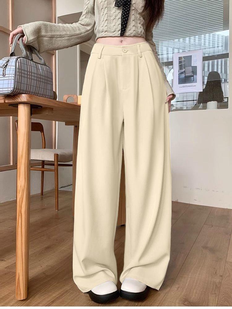 High Waist Casual Women's Spring 2026 Petite Loose Wide-Leg Floor-Length Pants