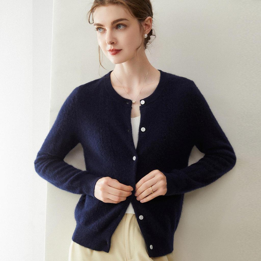 New Arrival Women's Button-Up Cardigan: Round Neck, Pure Goat Cashmere Knit Sweater, Loose and Warm Outerwear for Autumn and Winter.