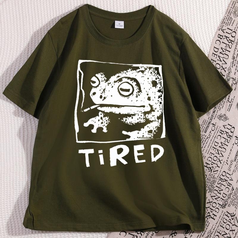 Tired Frog Funny Graphic T Shirts Men Women Casual Cotton Short Sleeve Printed Tshirt Crewneck Streetwear Graphic Tees Clothing