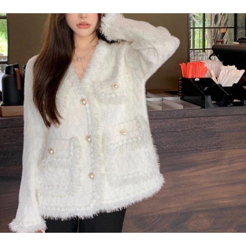 Autumn and winter new sweet imitation mink knitted cardigan women's fashion age-reducing soft waxy sweater jacket