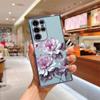 Luxury Plating Phone Case For Samsung Galaxy Note 10 20 Lite S24 S23 S22 S21 S20 Ultra FE Plus 5G Pink Lotus Silicone Soft Cover